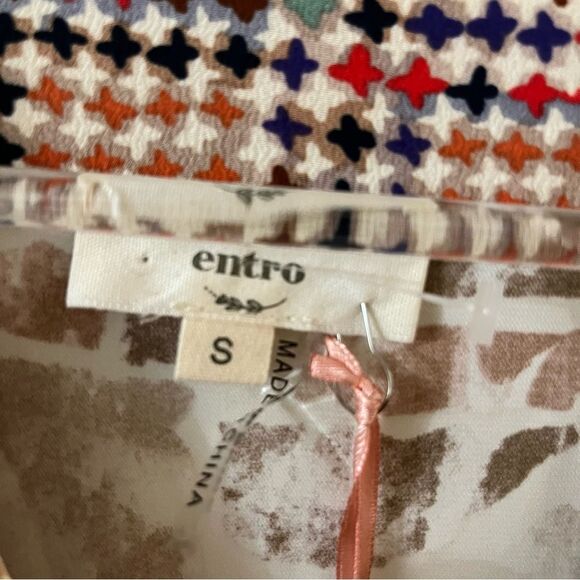 Entro Boho Tiered Mini Dress Geometric Lightweight Tunic Cottage Flowy small NWT - Picture 6 of 14